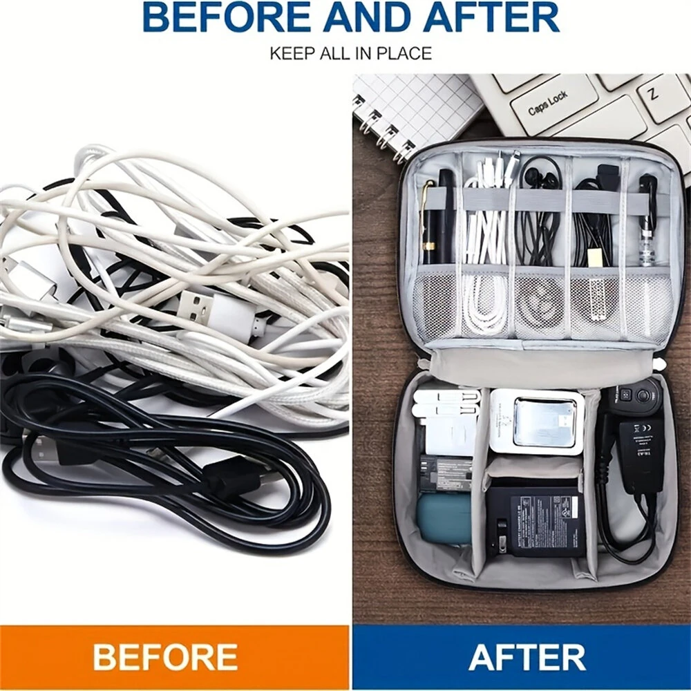 (image for) Electronic Storage Bag Data Cable Travel Charging Treasure Headphone Organizer Cosmetics Compartment Storage Digital Handbags